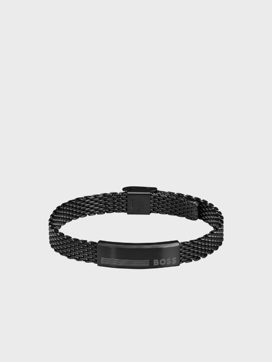 Hugo Boss Black-Steel Mesh Cuff With Logo Plate