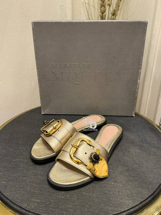 Alexander Mcqueen Golden Flats For Women
