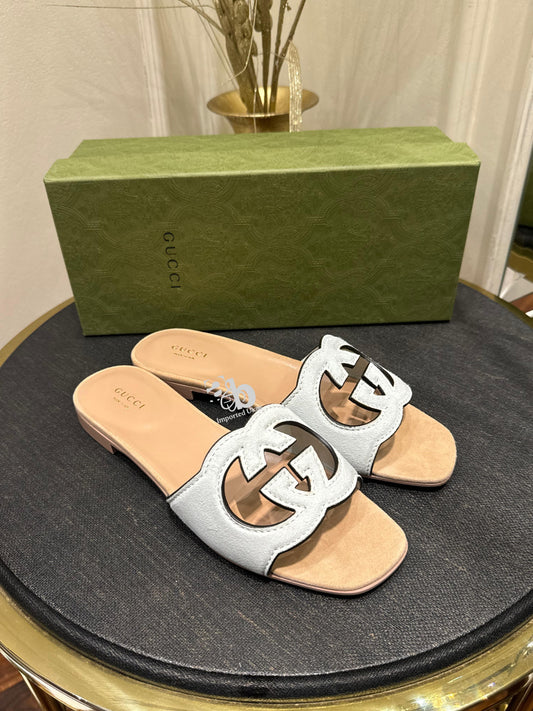 Gucci Interlock G Cut-out Sandals in Suede Leather