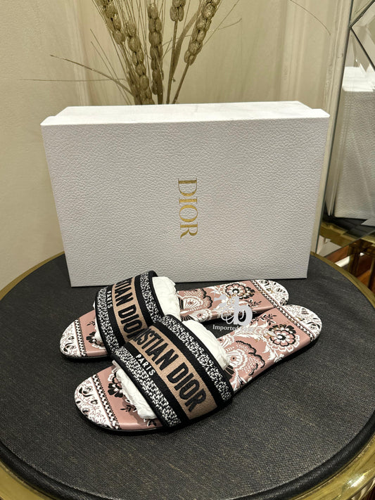 Christian Dior Canvas Floral Embroidered D-Way Slide Green