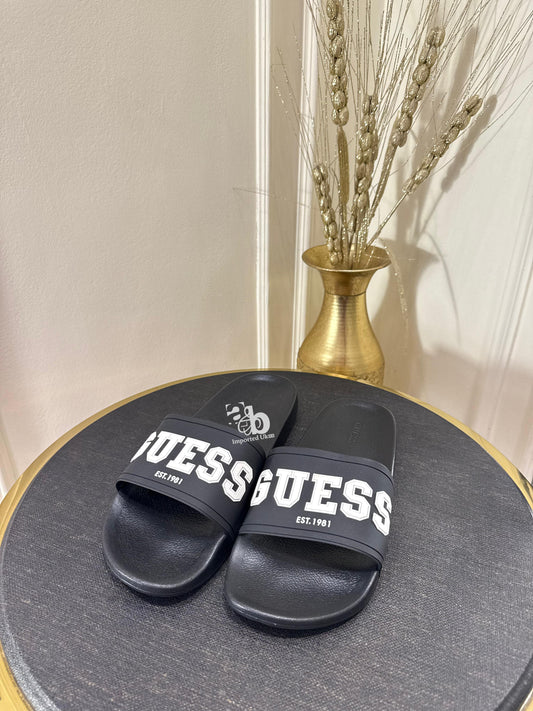 Guess White Logo Black Slides