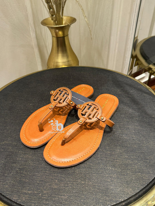 Tommy Hilfiger Women’s Litzy Flat Slip On Logo Sandals Brown