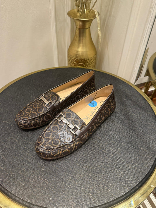 Calvin Klein Signature Brown Faux Leather Flat Loafers