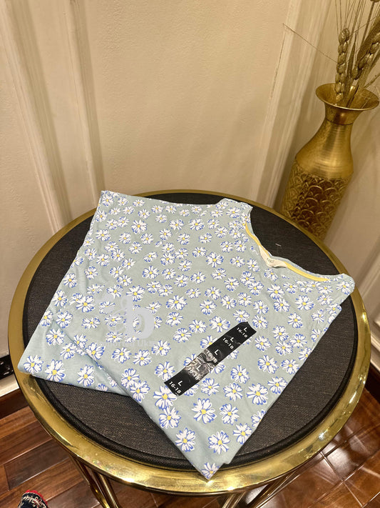 M&S Half Sleeves Cotton Mint Blue Pj Set For Women