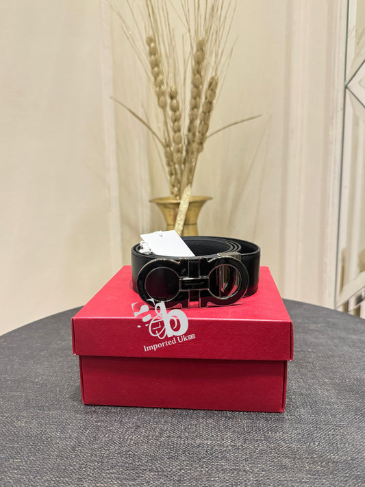 Salvatore Ferragamo Black Leather Belt Black Buckle