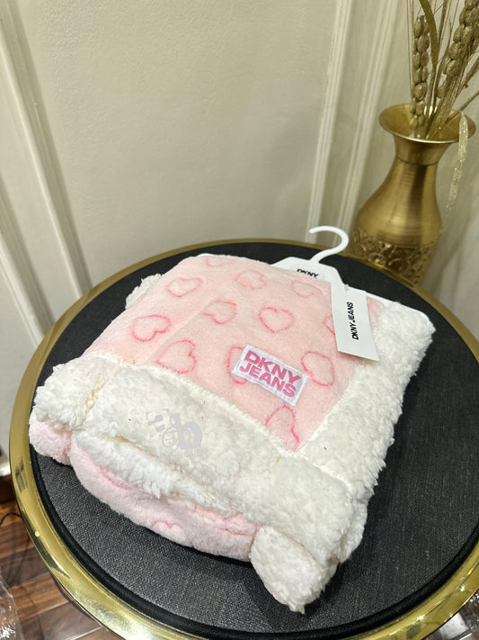 DKNY Baby Girls Sherpa Fleece Heart Blanket in Pink