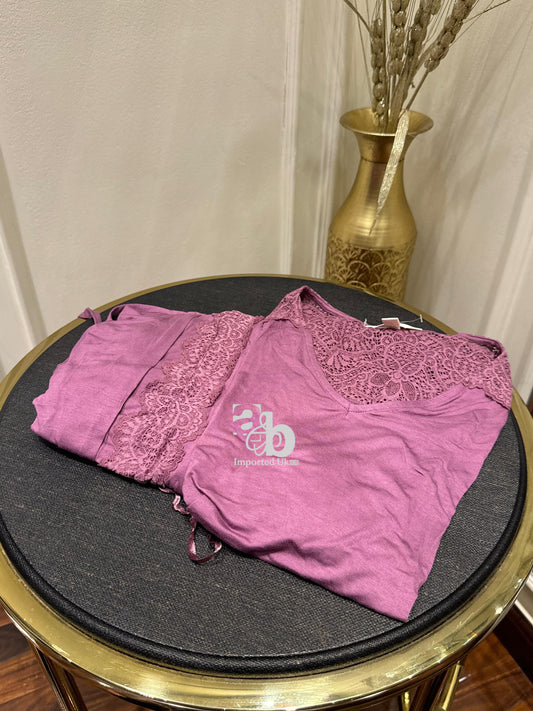 M&S Full Sleeves Pretty lace Body Soft Pyjama Set