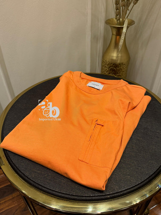 Adapt Orange T Shirt With Front Zip Pocket
