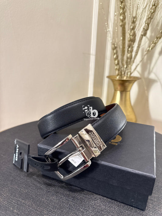 Dkny Black Leather Reversible Belt Silver Buckle