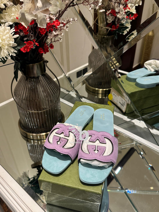 Gucci Interlock G Cut-out Sandals in Suede Leather