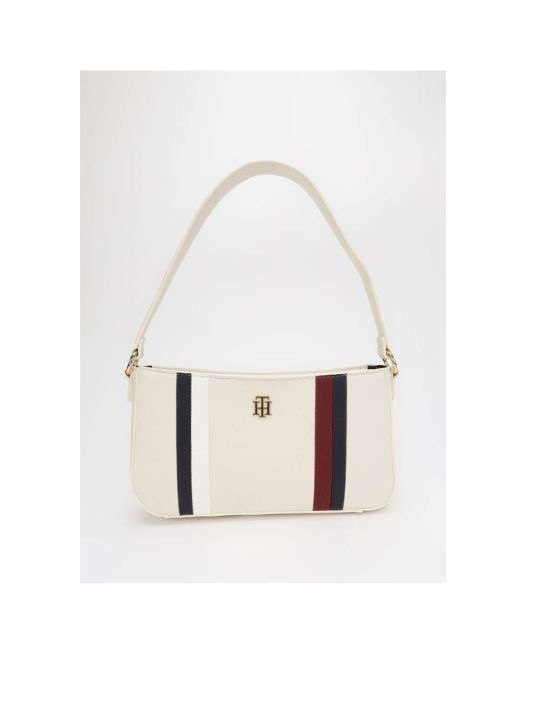 Tommy Hilfiger Striped Beige Pu Handbag