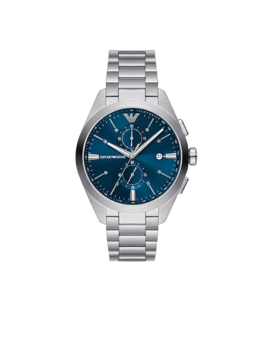 Emporio Armani Claudio Silver Stainless Steel Blue Dial Chronograph Quartz Watch - AR11541