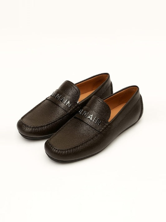 Balmain Dark Brown Driver Loafers