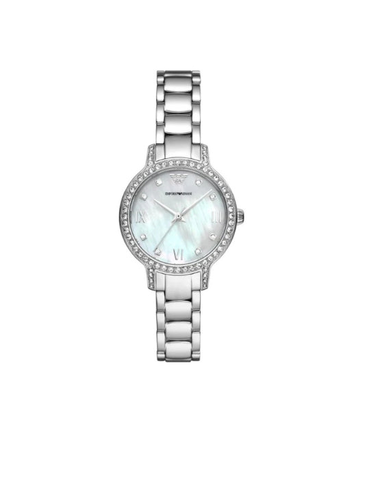Emporio Armani Cleo Silver Stainless Steel Mother Of Pearl Dial Quartz Watch - AR11484