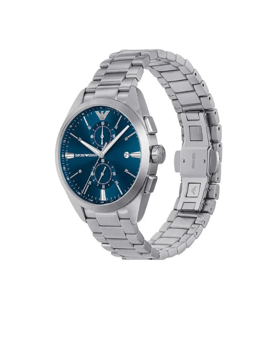 Emporio Armani Claudio Silver Stainless Steel Blue Dial Chronograph Quartz Watch - AR11541