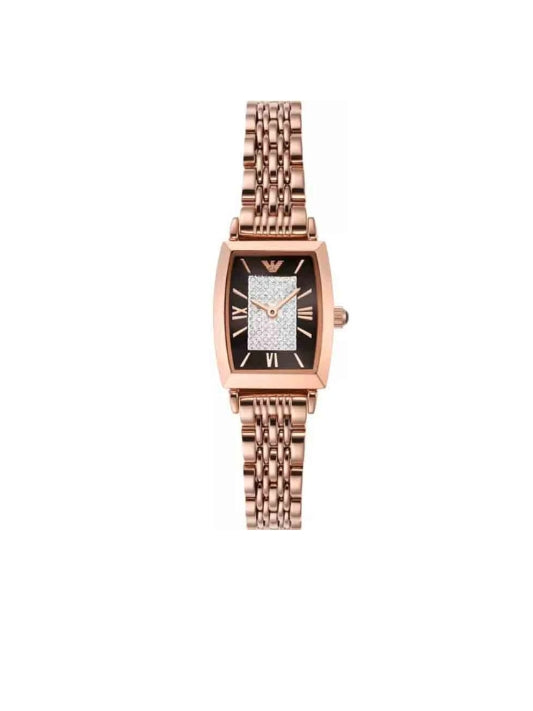 Emporio Armani Women’s Quartz Stainless Steel Brown Crystal Pave Dial Watch - AR11407