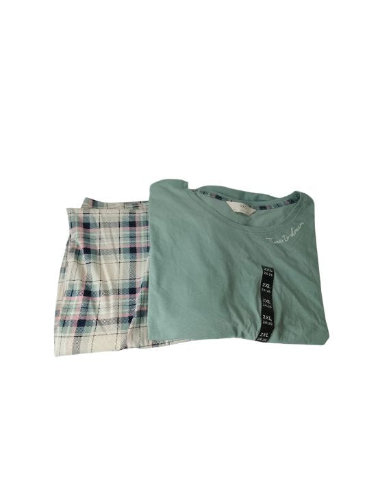 M&S Half Sleeves PJ Set In Light Green Colour