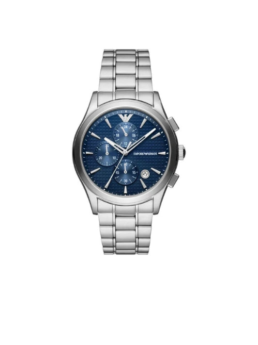 Emporio Armani Paolo Silver Stainless Steel Blue Dial Chronograph Quartz Watch - AR11528