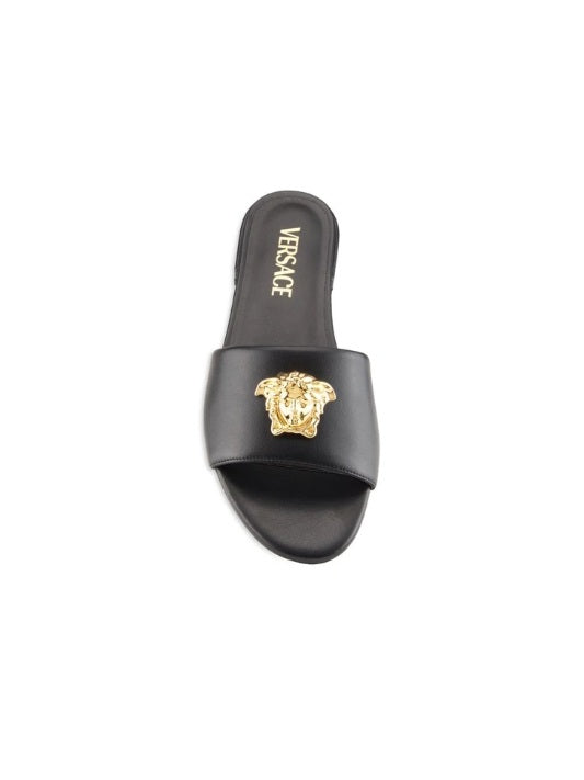 Versace La Medusa Leather Flat Sandals