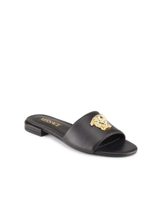 Versace La Medusa Leather Flat Sandals