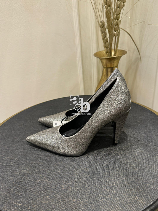 Zara Glitter Silver Heel Shoes For Women