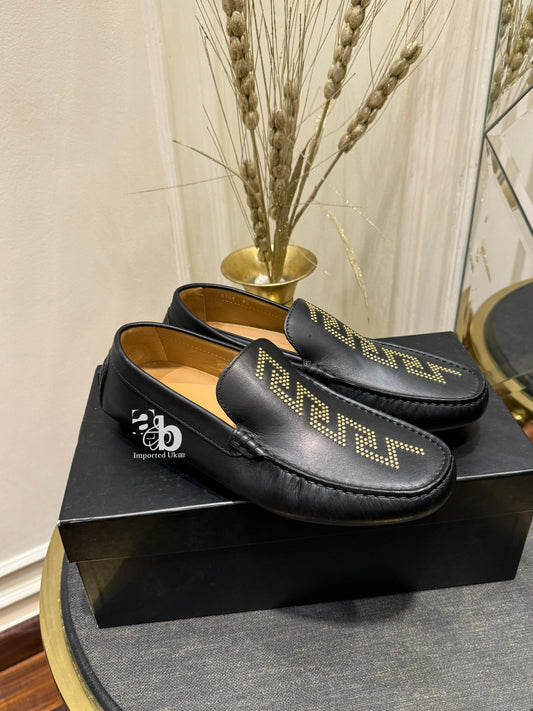 Versace Greca Stud Driver Shoes in Smooth Leather