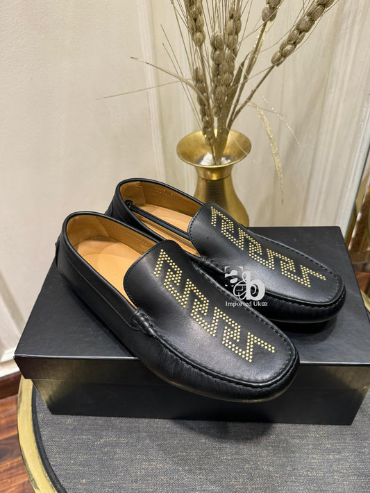 Versace Greca Stud Driver Shoes in Smooth Leather