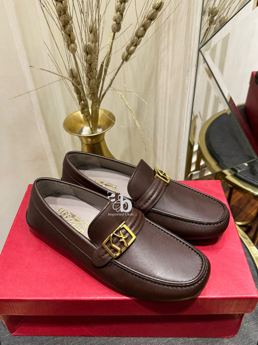 Salvatore Ferragamo Men’s Brown Leather Slip On Loafers