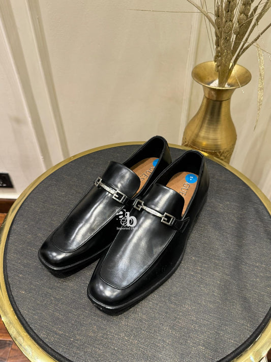 Guess Hollas Saffiano Loafers Silver Buckle