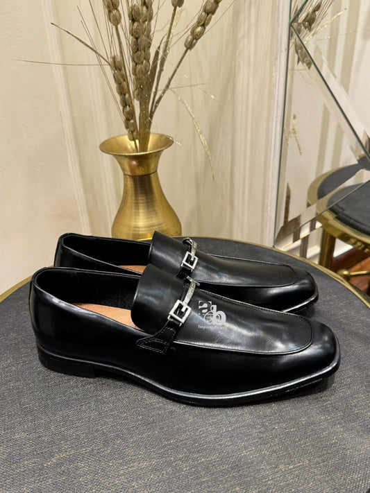 Guess Hollas Saffiano Loafers Silver Buckle