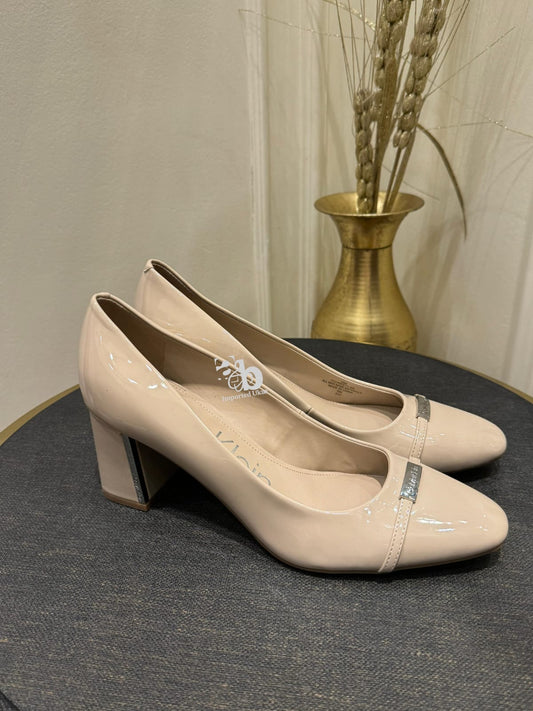 Calvin Klein Unesta Pointed Toe Pump In Taupe Pat