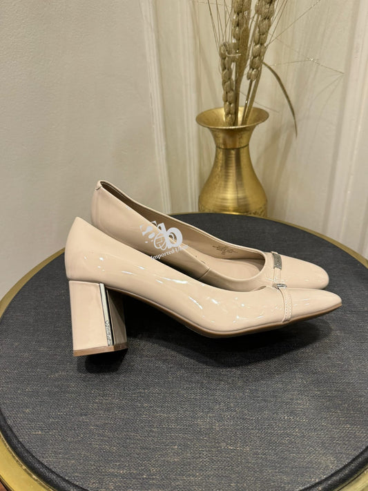 Calvin Klein Unesta Pointed Toe Pump In Taupe Pat