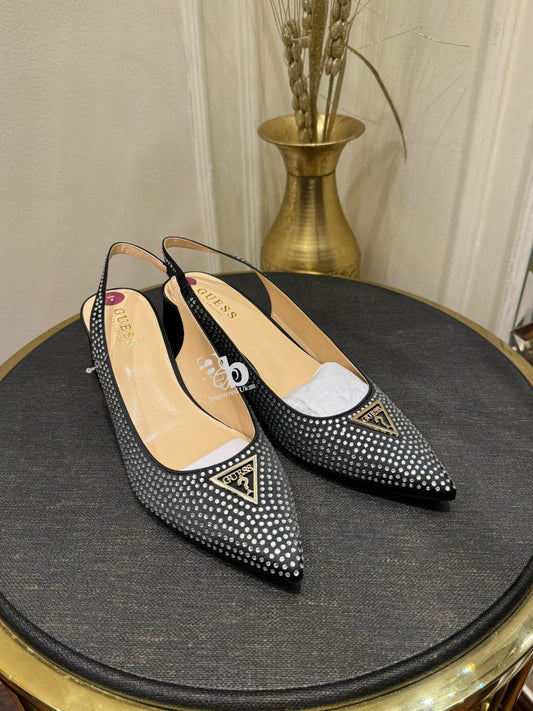 Guess Black Diamante Slingback Heels