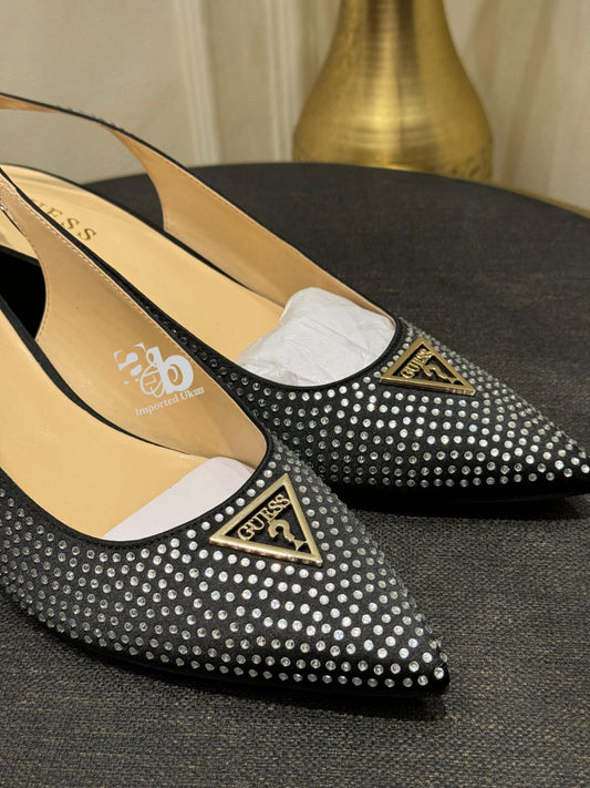 Guess Black Diamante Slingback Heels
