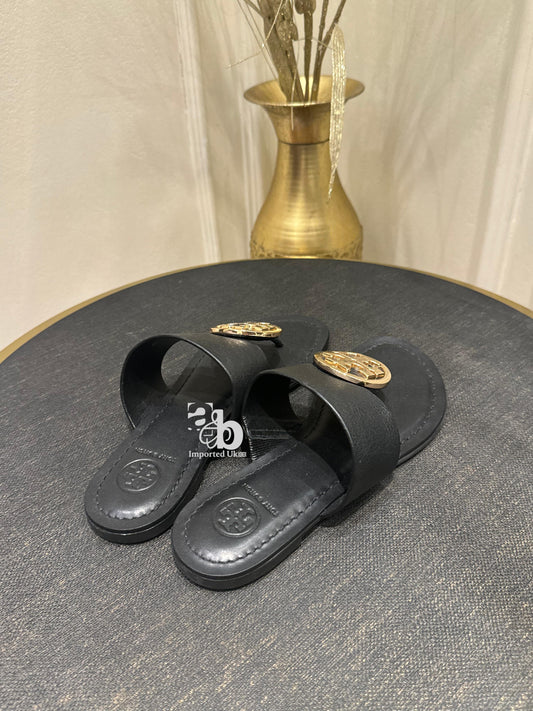 Tory Burch Black With Gold Hardware Benton Band Flat
