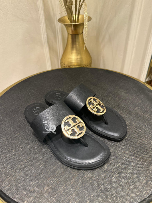 Tory Burch Black With Gold Hardware Benton Band Flat