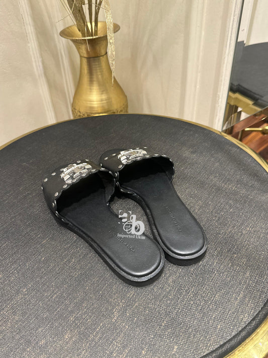 Tory Burch Nappa Leather Black Studded Slides