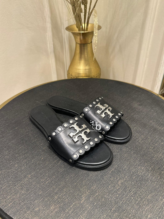 Tory Burch Nappa Leather Black Studded Slides