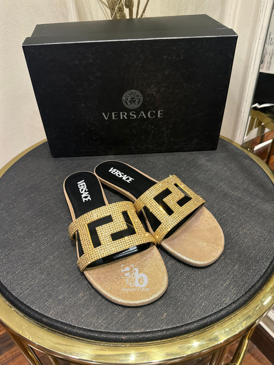 Versace Gold Greca Maze Slides