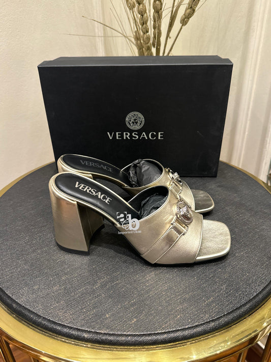 Versace Metallic Gold Block Heels