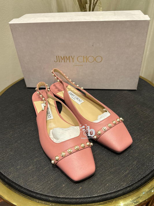 Jimmy Choo Hya 15 | Blush Nappa Leather Studded Flats