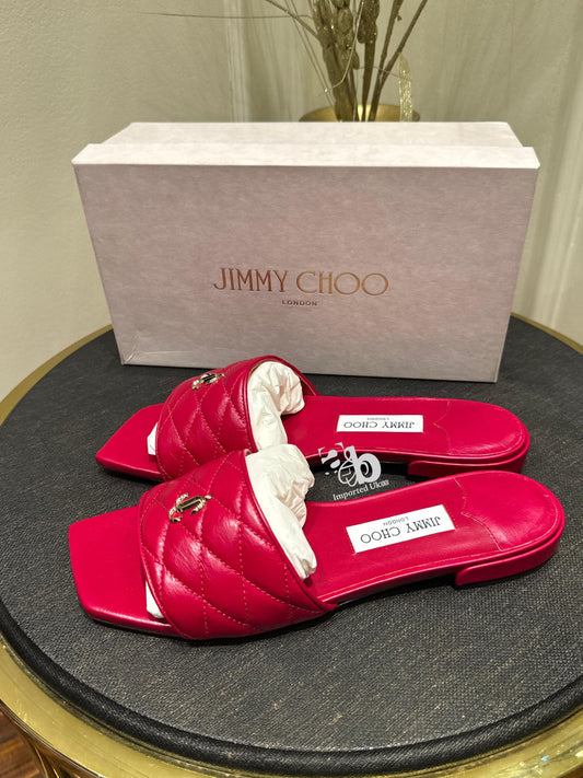 Jimmy Choo Faroe Mule 15 Raspberry Quilted Vintage Leather Sandals