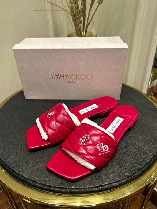 Jimmy Choo Faroe Mule 15 Raspberry Quilted Vintage Leather Sandals