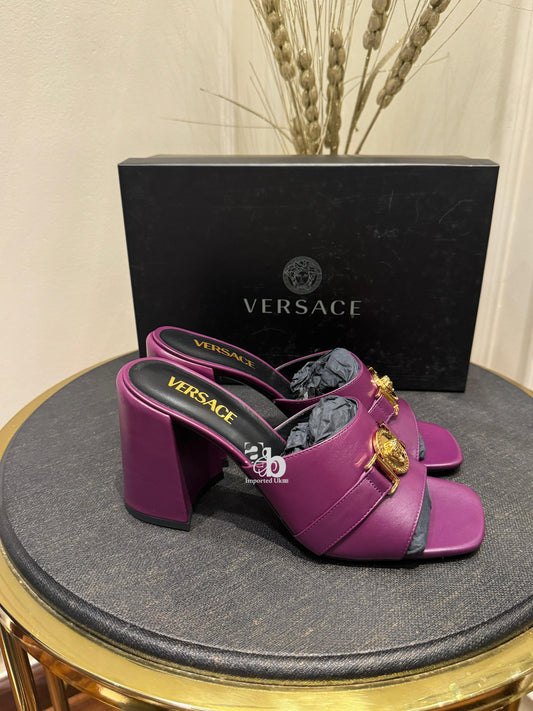 Versace Block Heel Slide Mule Sandals