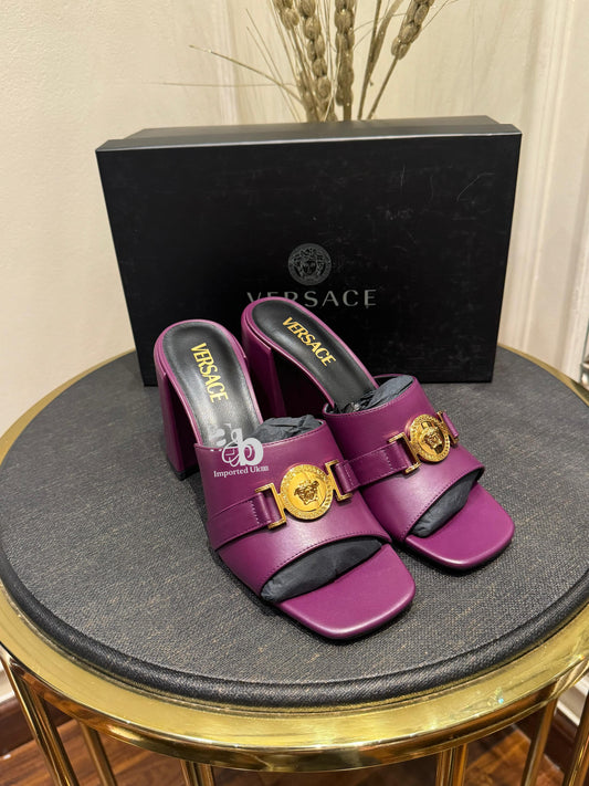 Versace Block Heel Slide Mule Sandals