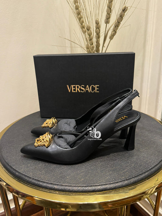 Versace Black Heel For Women Gold Logo