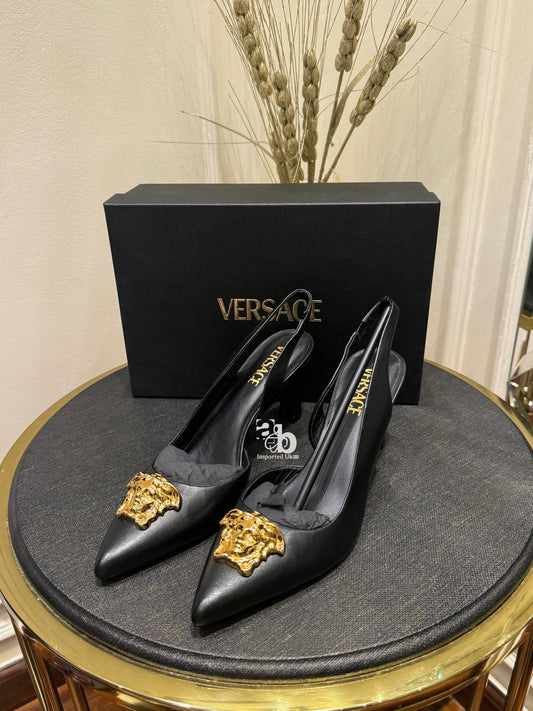 Versace Black Heel For Women Gold Logo