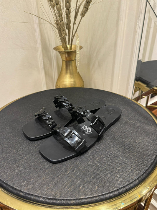 Gucci Black Rubber Chain Strap Flats
