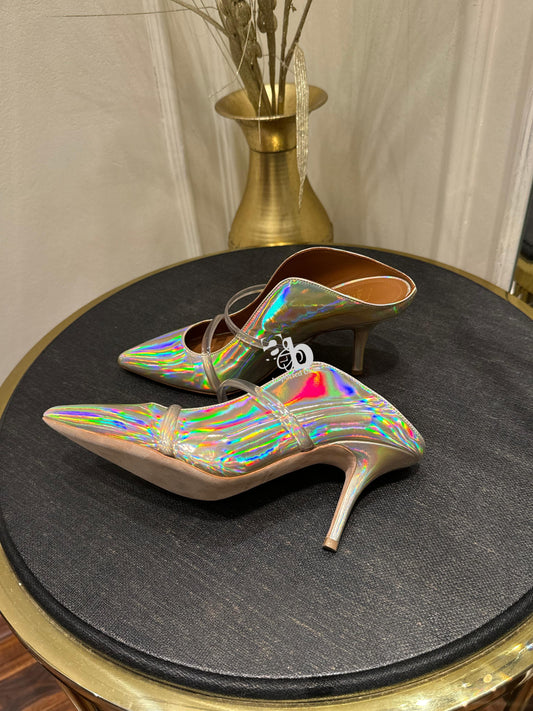 Malone Souliers Maureen Iridescent Mirrored-Leather Heels