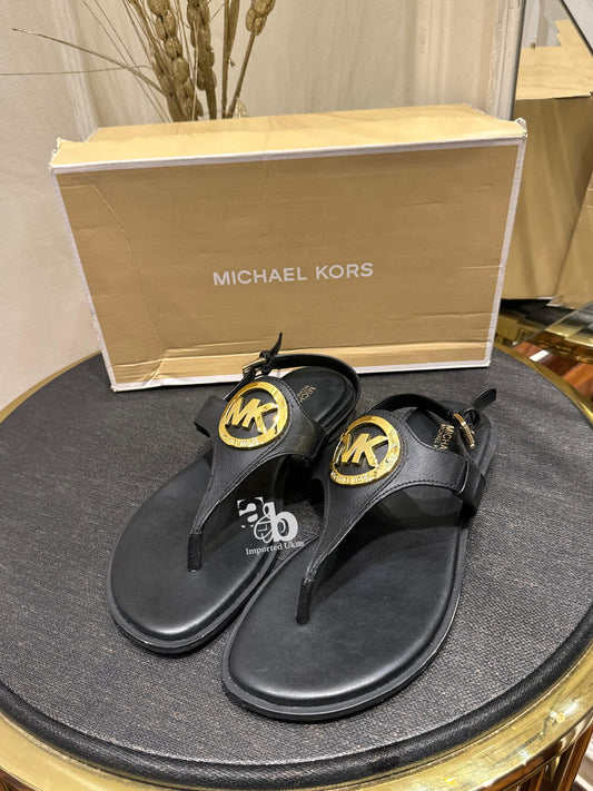 Michael Kors Black Sandals With Gold Logo